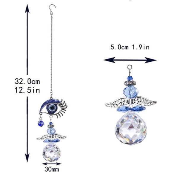 Hanging Crystal Angel Suncatcher Blue Evil Eye Protection and Good Luck Charm - Picture 3 of 6